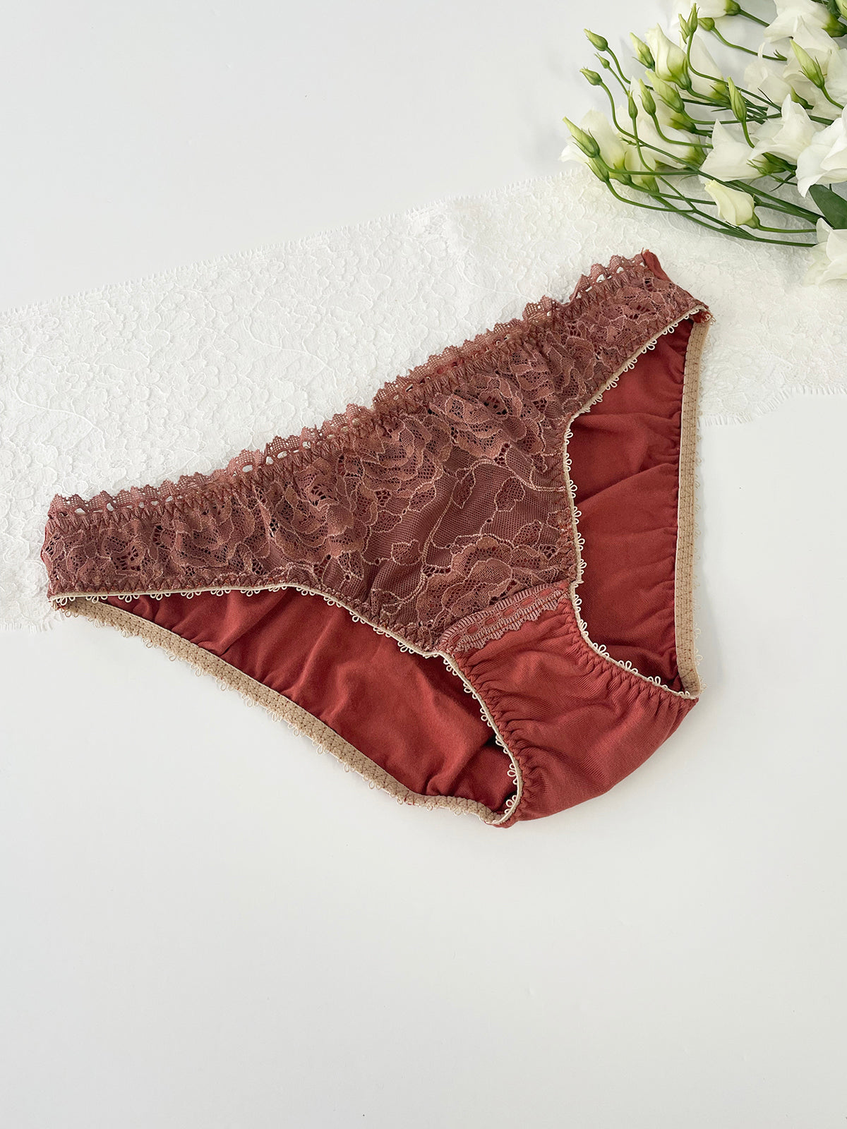 Alice Terracotta Organic Bamboo Jersey & Lace Knicker