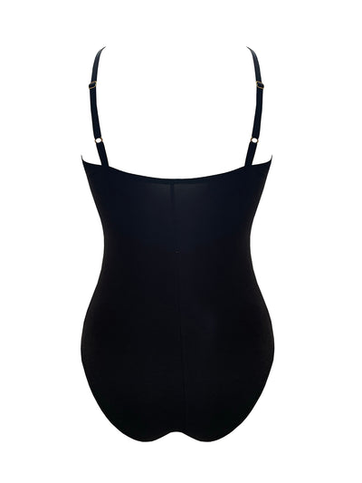 Flattering bodysuit with side lace detailing and eco-friendly materials back detail