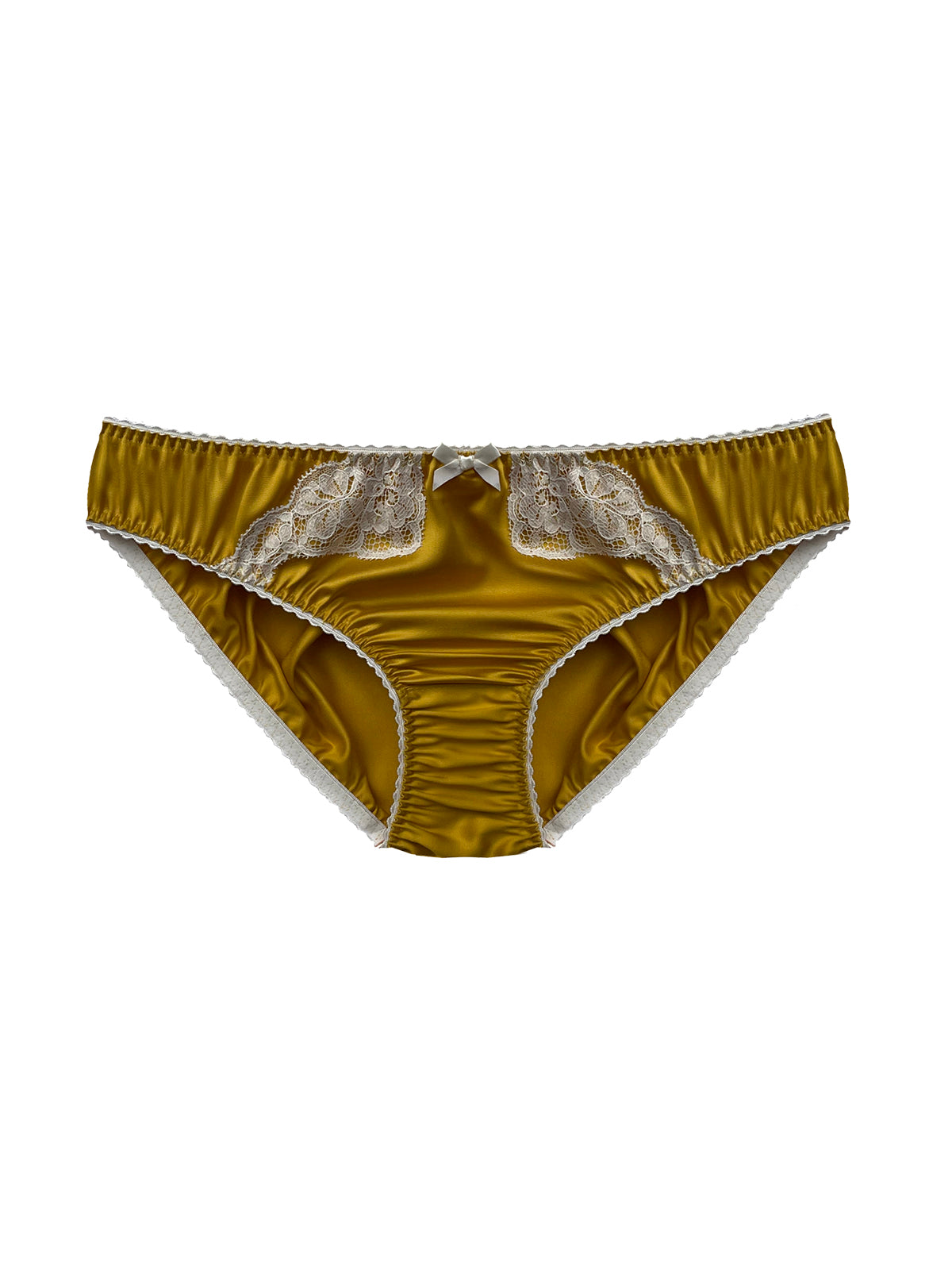 Sustainable yellow bamboo knicker, biodegradable and eco-friendly, featuring exquisite English lace detailing