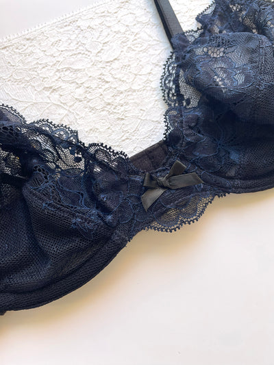 Camilla Navy Silk & Lace Plunge Bra