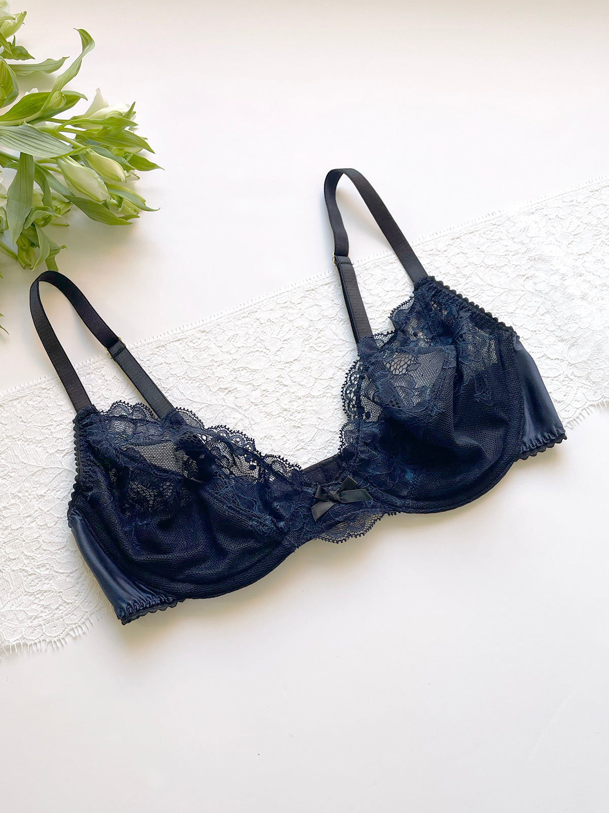 Camilla Navy Silk & Lace Plunge Bra