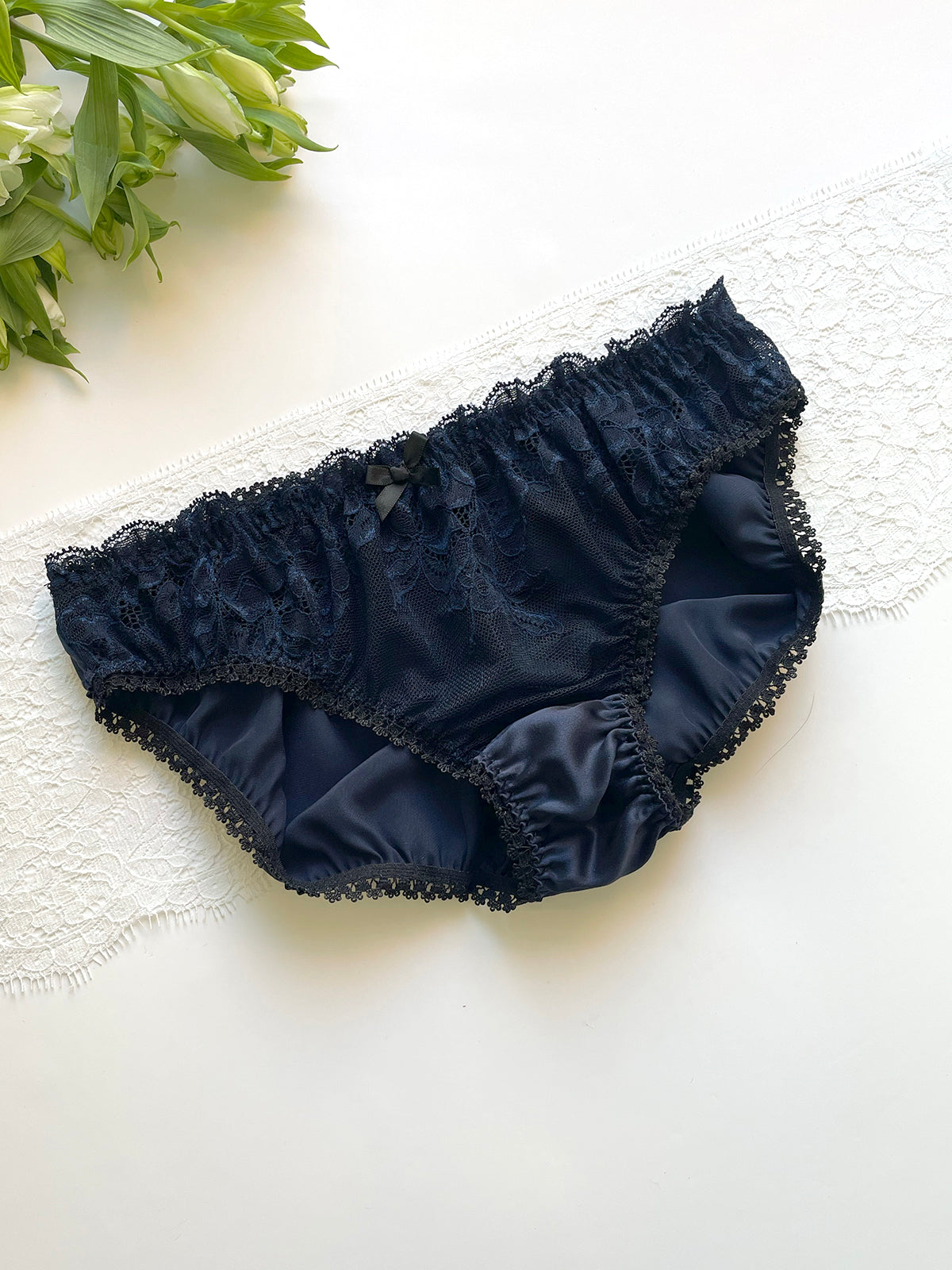 Camilla Navy Silk & Lace Knicker