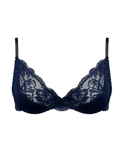 Camilla Navy Silk & Lace Plunge Bra