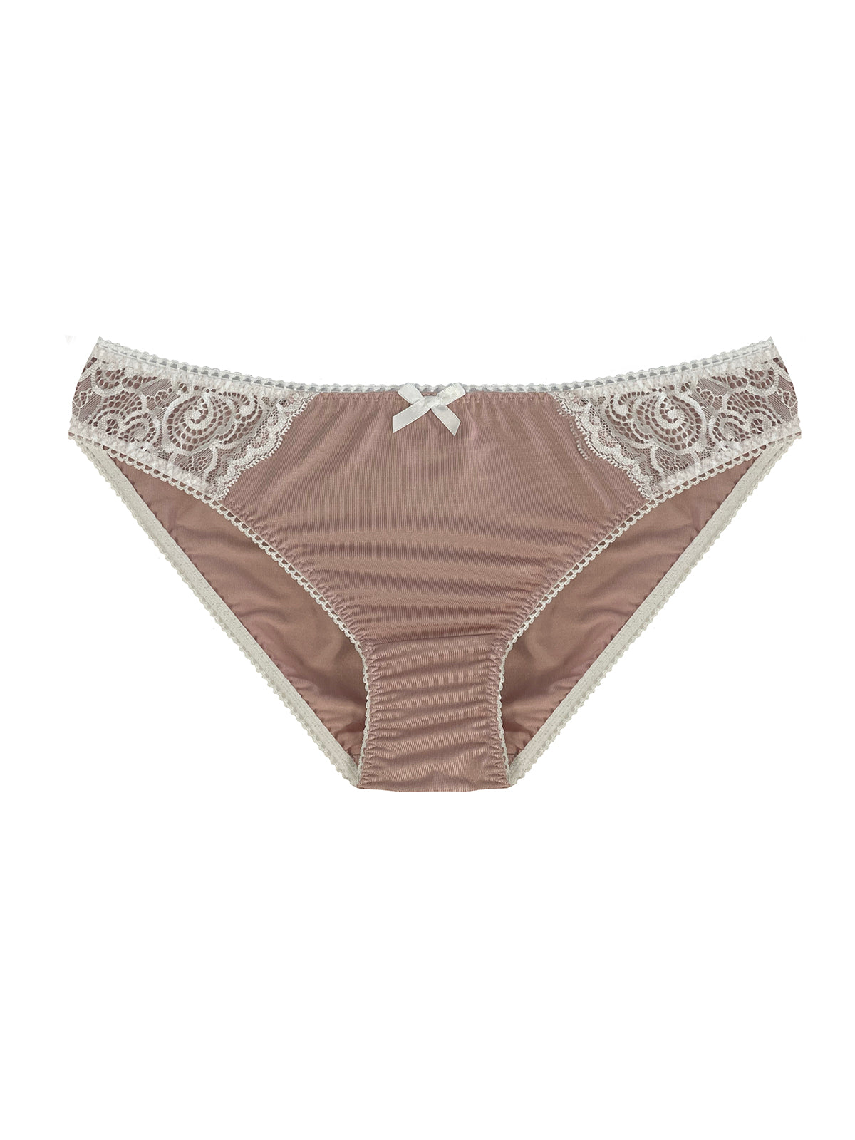 Sustainable white knicker featuring organic bamboo fabric, picot elastic trim, and elegant lace detailing for added style