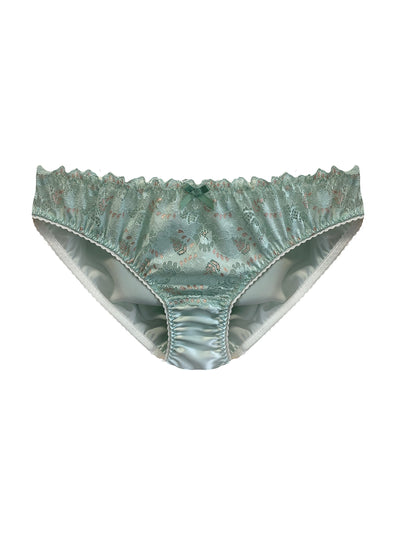 Eco-friendly mint lace and silk knicker with Oeko-Tex certified materials