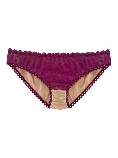 Brighton-made silk knicker in vibrant pink and peach with comfortable pink elastic trim