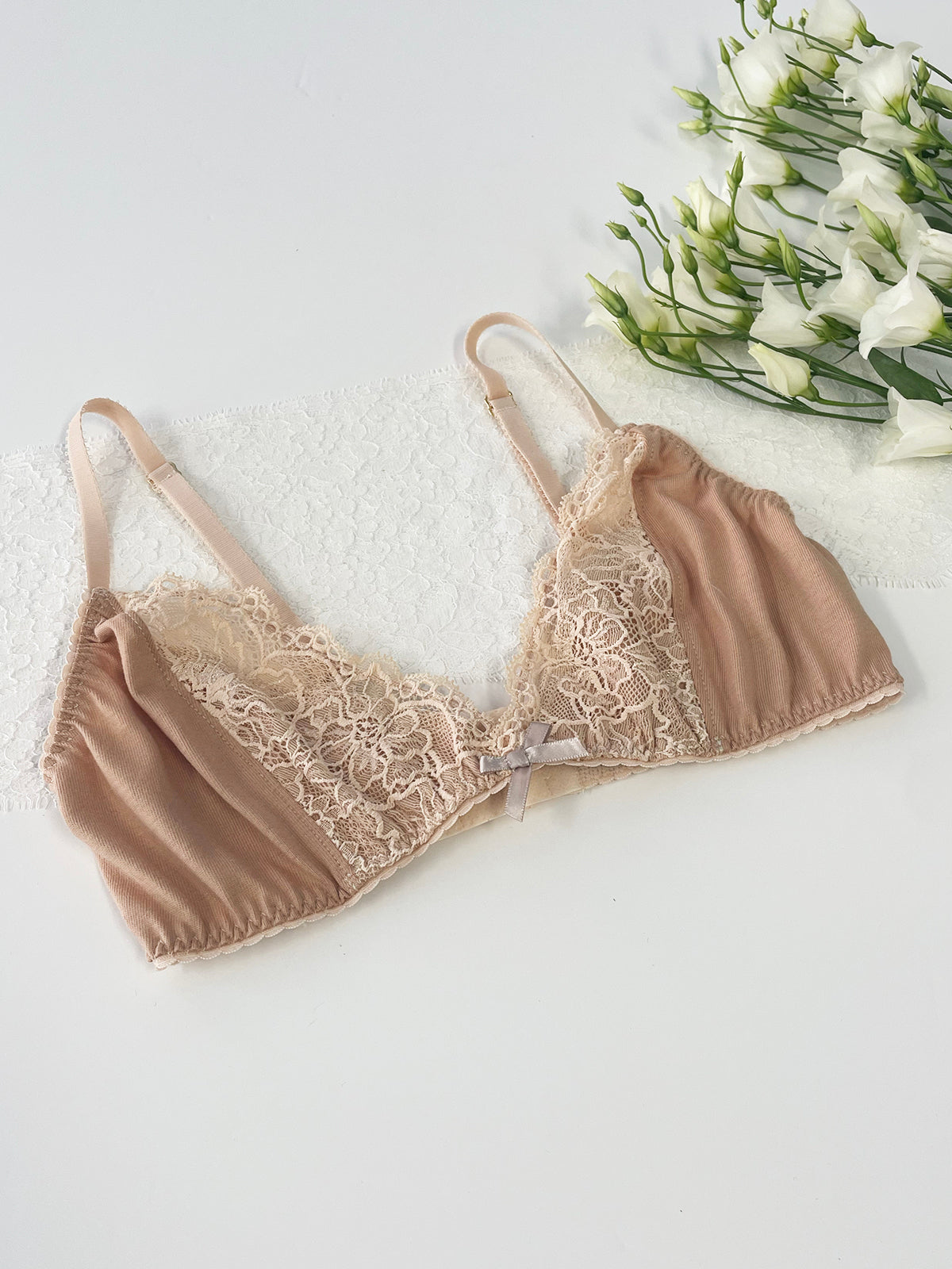 Lydia Taupe Recycled Cotton Jersey & Lace Bralette