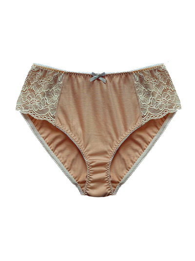 Lydia Beige Recycled Cotton Jersey & Lace High Waisted Knicker