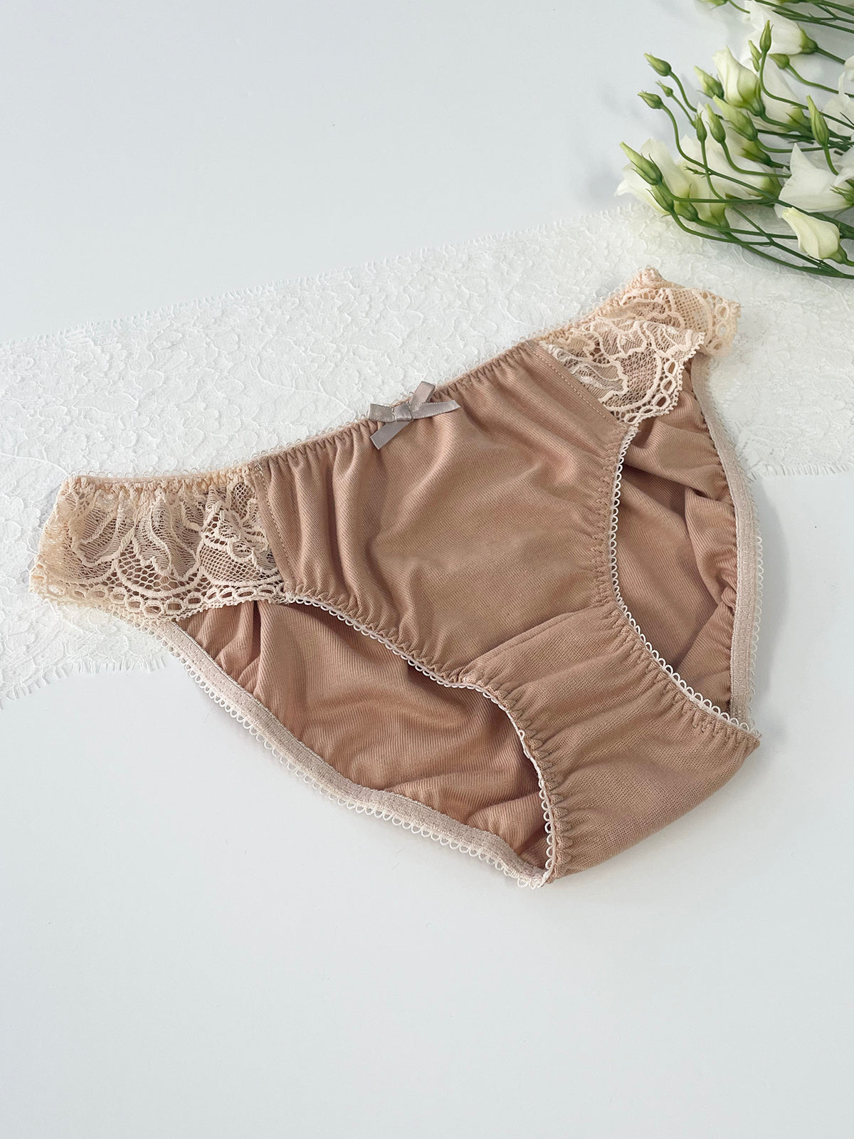 Lydia Beige Recycled Cotton Jersey & Lace Knicker