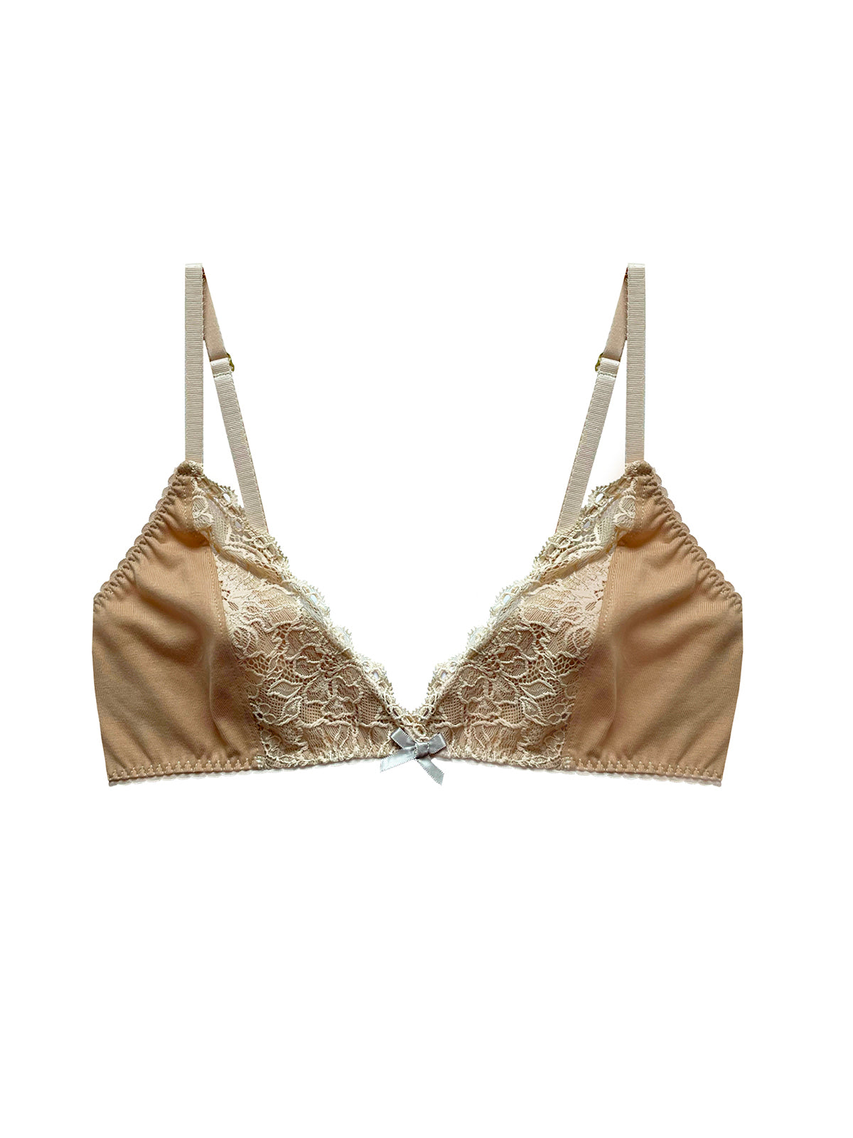 Lydia Beige Recycled Cotton Jersey & Lace Bralette