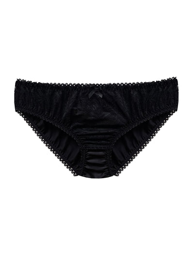 Sophisticated knicker made from GOTS-certified silk and eco-friendly lace, featuring a sleek black design