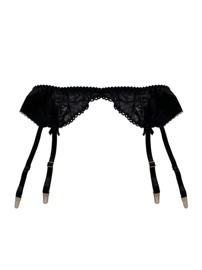 Oeko-tex stretch lace suspender belt with adjustable straps and gold-toned hardware