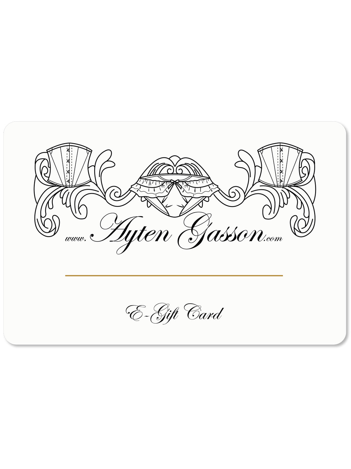 Elegant Ayten Gasson gift card for lingerie, perfect for gifting a choice between a teddy or camisole set